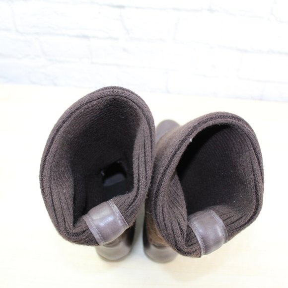 Lacoste Brown Ribbed Knit Mid Calf Leather Boots Size 7 - Picture 6 of 9